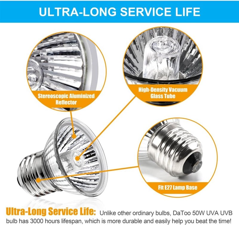 DATOO Reptile Heat Lamp Turtle Heating Light 4PCS 50W UVA UVB Heat Bulb Simulated Sunlight Basking Spot Lamp for Reptiles Lizard Amphibian Bearded Dragon Snake - Image 4